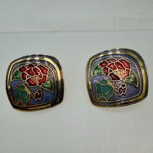 Vintage Cloisonné Colorful clip earrings #330CE